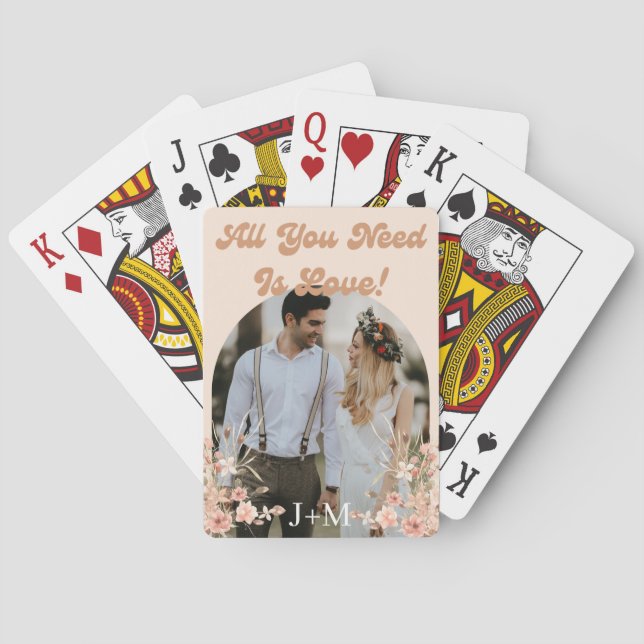 elegant  retro botanical boho photo wedding favors poker cards (Back)