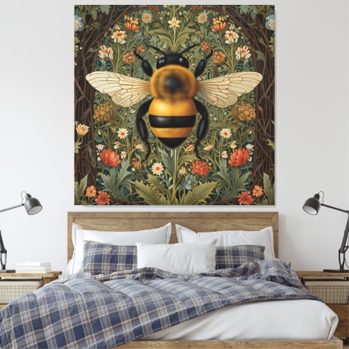Elegant retro bumblebee boho botanical floral art canvas print