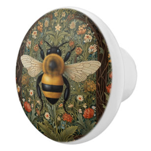 Elegant retro bumblebee boho botanical floral art ceramic knob