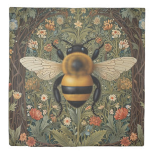 Elegant retro bumblebee boho botanical floral art duvet cover