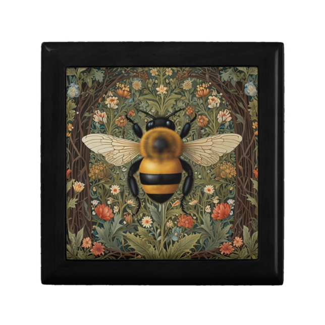 Elegant retro bumblebee boho botanical floral art gift box (Front)