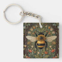 Elegant retro bumblebee boho botanical floral art
