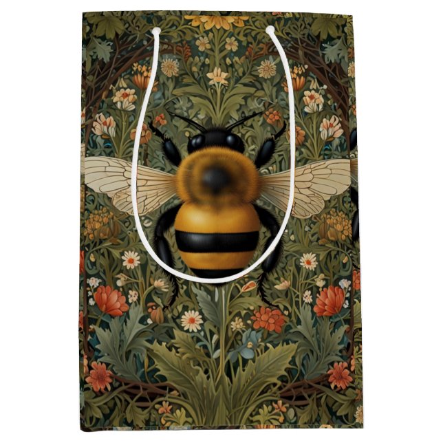 Elegant retro bumblebee boho botanical floral art medium gift bag (Front)