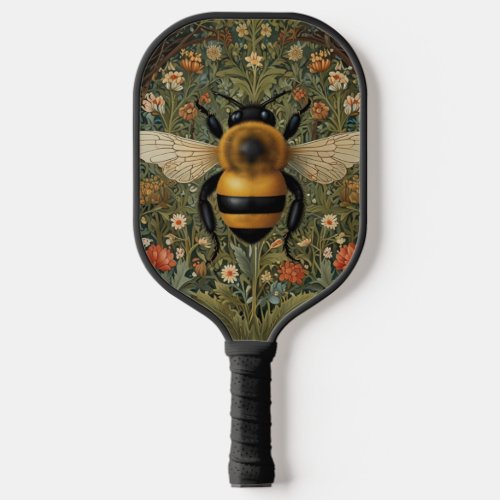 Elegant retro bumblebee boho botanical floral art pickleball paddle