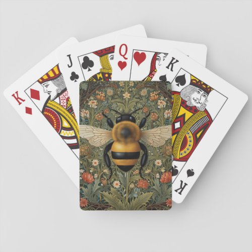 Elegant retro bumblebee boho botanical floral art poker cards