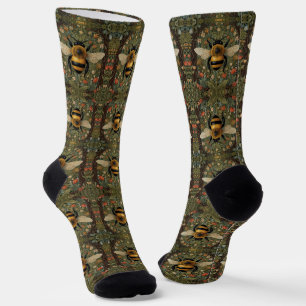 Elegant retro bumblebee boho botanical floral art socks