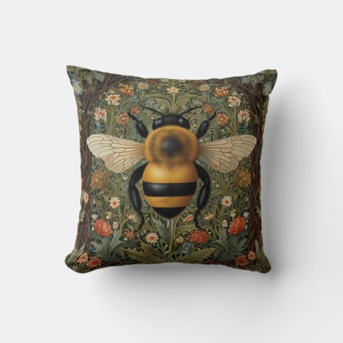 Elegant retro bumblebee boho botanical floral art throw pillow