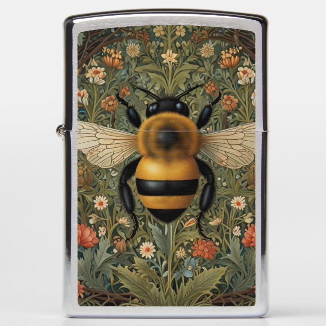 Elegant retro bumblebee boho botanical floral art zippo lighter (Front)