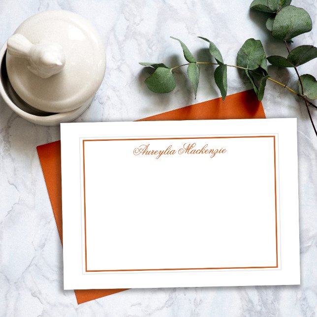 Elegant Retro Burnt Orange and White Personalized Note Card (Elegant Retro Burnt Orange and White Personalized Note Card)