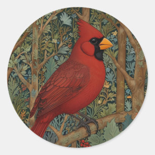 Elegant Retro Cardinal Art Nouveau red bird Classic Round Sticker