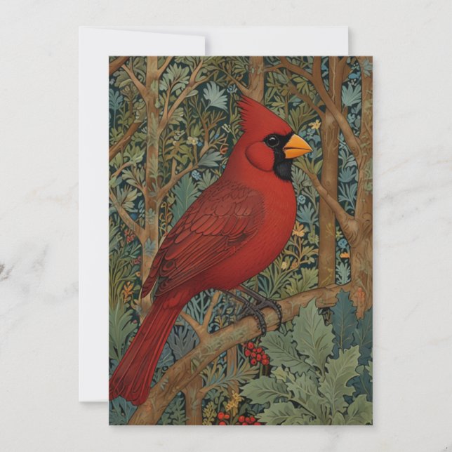 Elegant Retro Cardinal Art Nouveau red bird  Invitation (Front)