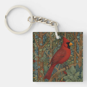 Elegant Retro Cardinal Art Nouveau red bird  Keychain