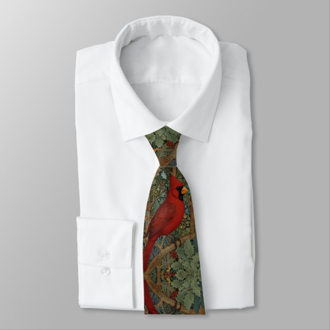 Elegant Retro Cardinal Art Nouveau red bird  Neck Tie (Tied)