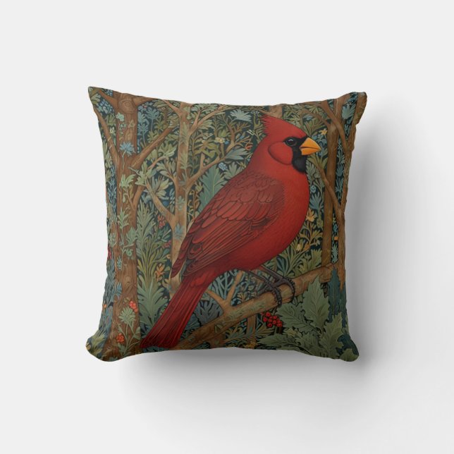 Elegant Retro Cardinal Art Nouveau red bird  Throw Pillow (Front)