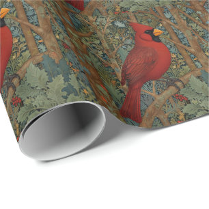 Elegant Retro Cardinal Art Nouveau red bird  Wrapping Paper