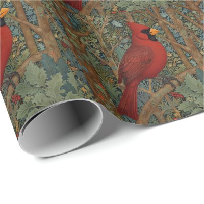 Elegant Retro Cardinal Art Nouveau red bird  Wrapping Paper