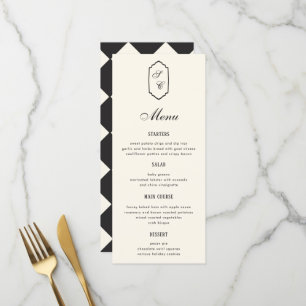 Elegant Retro Checkered Black And Cream Wedding Menu