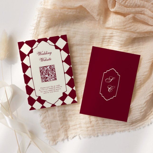 Elegant Retro Checkered Burgundy Wedding Enclosure Card (Creator Uploaded)