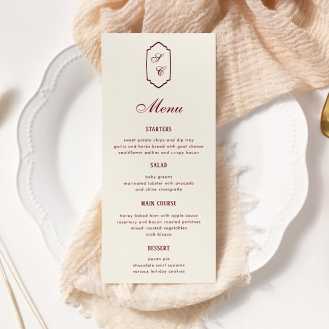 Elegant Retro Checkered Burgundy Wedding Menu (Creator Uploaded)
