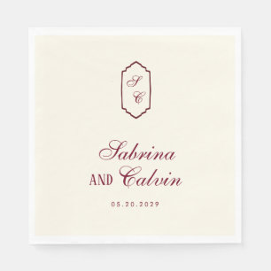 Elegant Retro Checkered Burgundy Wedding Napkins