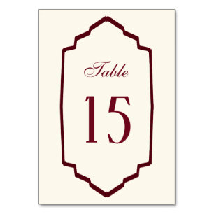 Elegant Retro Checkered Burgundy Wedding Table Number