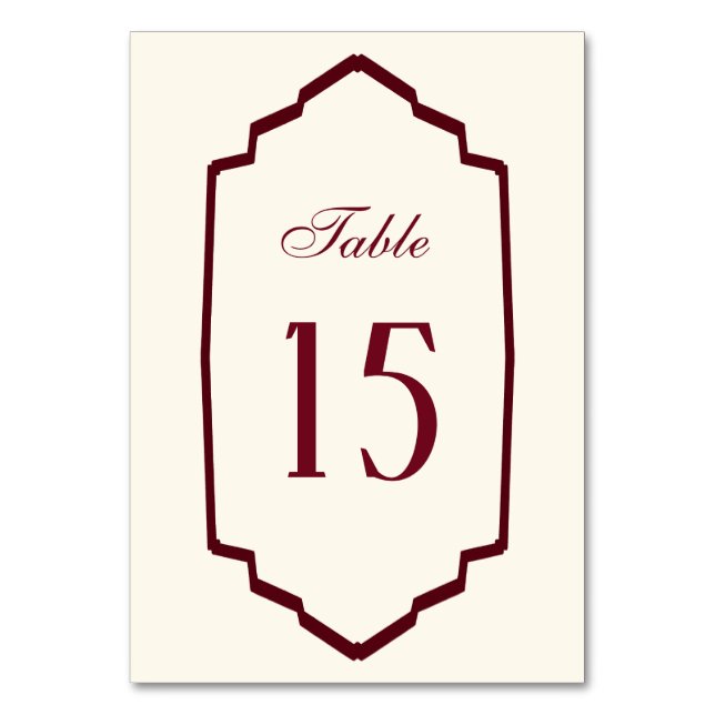 Elegant Retro Checkered Burgundy Wedding Table Number (Front)