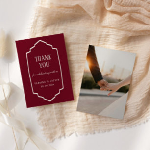 Elegant Retro Checkered Burgundy Wedding Thank You Card