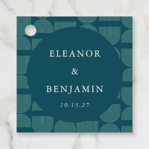 Elegant Retro Chic Arch Teal Blue Custom Wedding Favor Tags