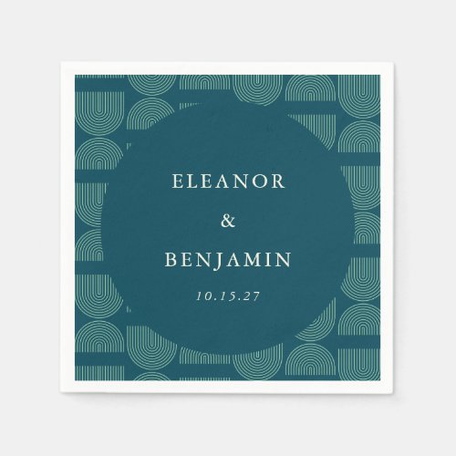 Elegant Retro Chic Arch Teal Blue Custom Wedding Napkins