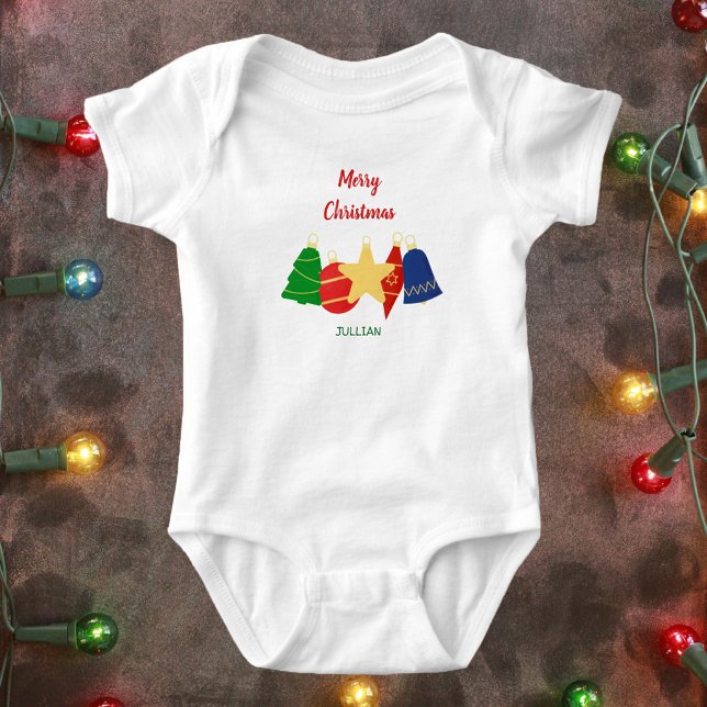 Elegant retro Christmas ornaments family Baby Bodysuit (Custom retro Merry Christmas baby bodysuit )