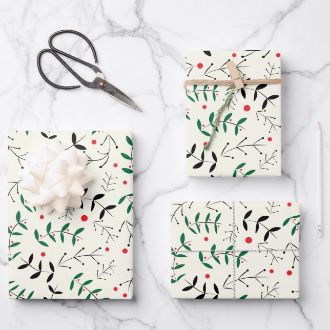Elegant Retro Christmas Woodlands Pine Berries Wrapping Paper Sheets (Front)