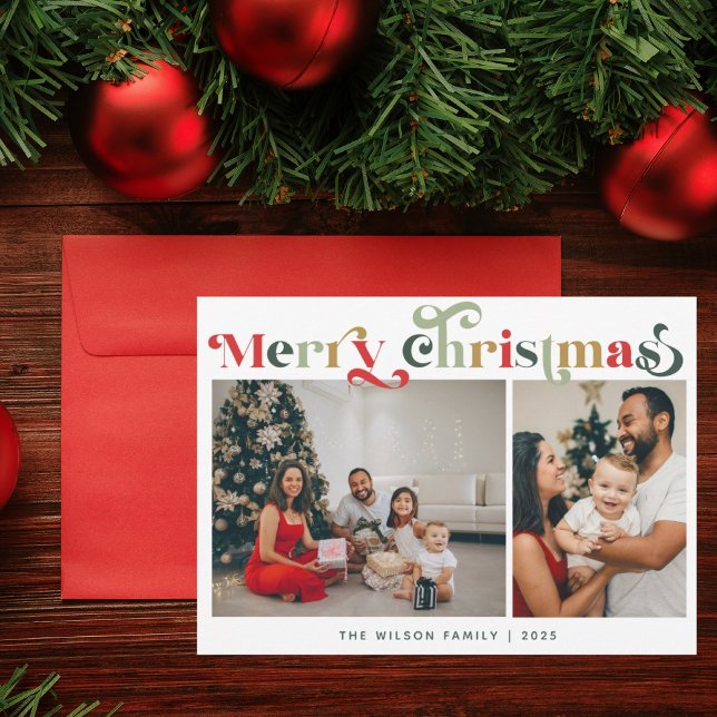 Elegant Retro Colorful 2 Photo Holiday Card (Creator Uploaded)