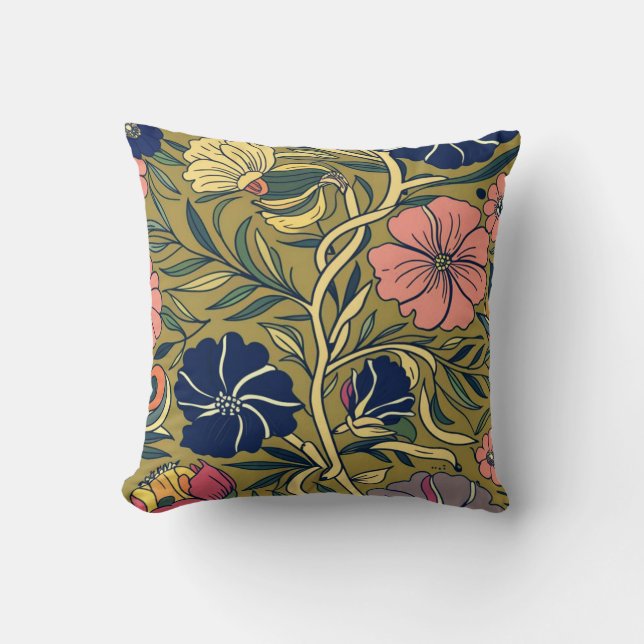 Elegant retro colorful spring flowers #4 throw pillow (Front)