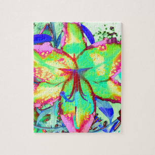 Elegant retro colorful tropical floral Lily Jigsaw Puzzle