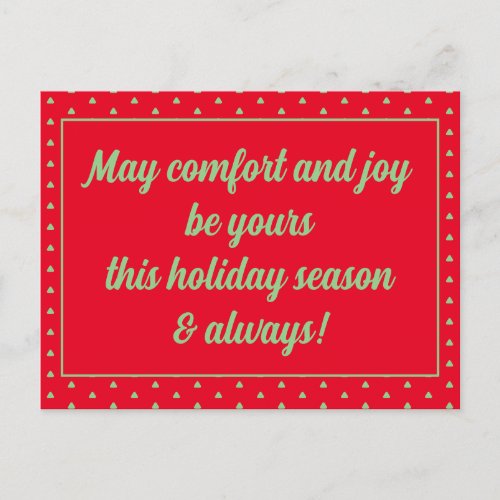 Elegant Retro Comfort And Joy Merry Christmas Holiday Postcard
