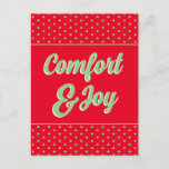 Elegant Retro Comfort And Joy Typography Christmas Holiday Postcard