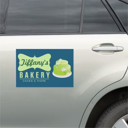 Elegant Retro Cute Cake Shop  Blue Green  Bakery Car Magnet