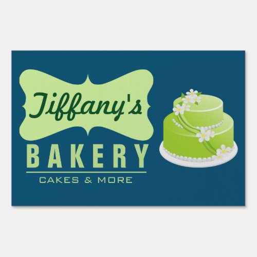 Elegant Retro Cute Cake Shop  Blue Green  Bakery Sign