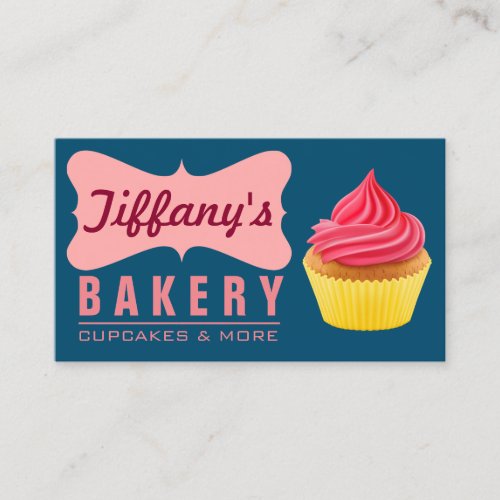 Elegant Retro Cute Cake Shop Pink Cupcake Bakery Business Card
