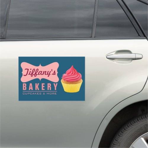 Elegant Retro Cute Cake Shop Pink Cupcake Bakery Car Magnet