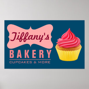 Elegant Retro Cute Cake Shop Pink Cupcake Bakery Poster