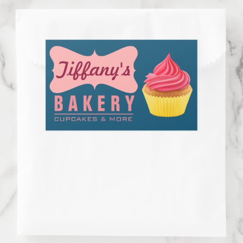 Elegant Retro Cute Cake Shop Pink Cupcake Bakery Rectangular Sticker