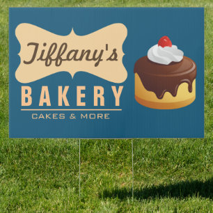 Elegant Retro Cute Chocolate Birthday Cake Bakery Sign
