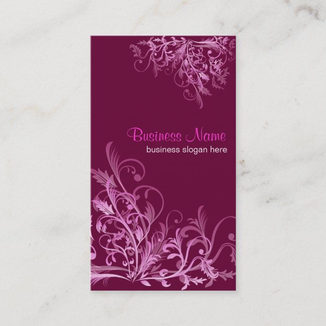 Elegant Retro Cyclam Flower Swirls 2 Business Card (Front)