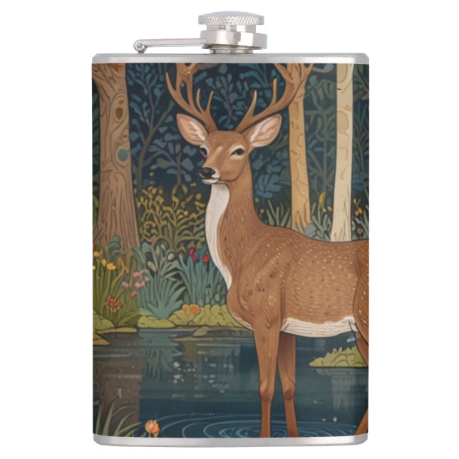 Elegant retro deer boho woodland forest greenery  flask (Front)