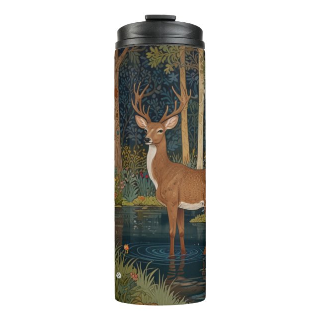 Elegant retro deer boho woodland forest greenery  thermal tumbler (Front)