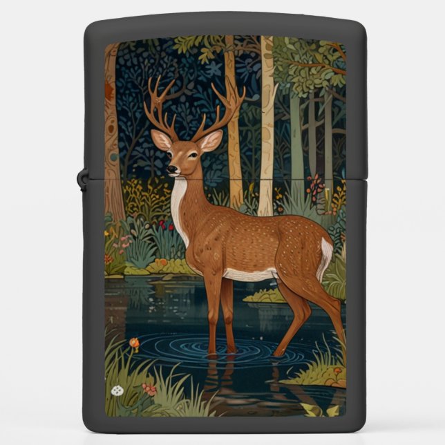 Elegant retro deer boho woodland forest greenery  zippo lighter (Front)