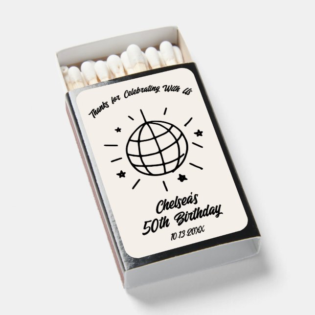 Elegant Retro Disco Ball Birthday Favor Matchboxes (Front Open)