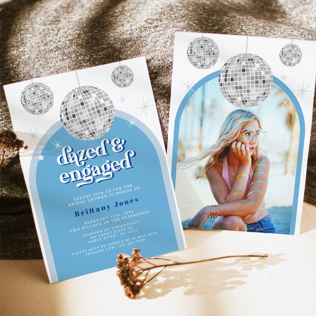 Elegant Retro Disco Groove Bridal Shower photo Invitation (Creator Uploaded)