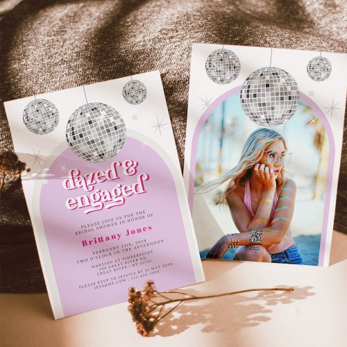 Elegant Retro Disco Groove Bridal Shower photo Invitation